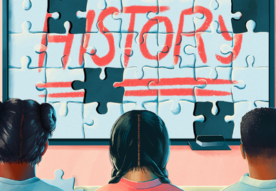 Illustration of the word "history" written on top of puzzle pieces.