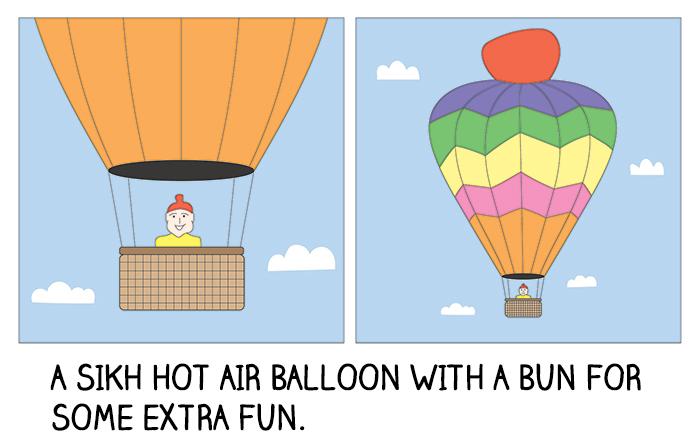 A Sikh hot air balloon with a bun for some extra fun.