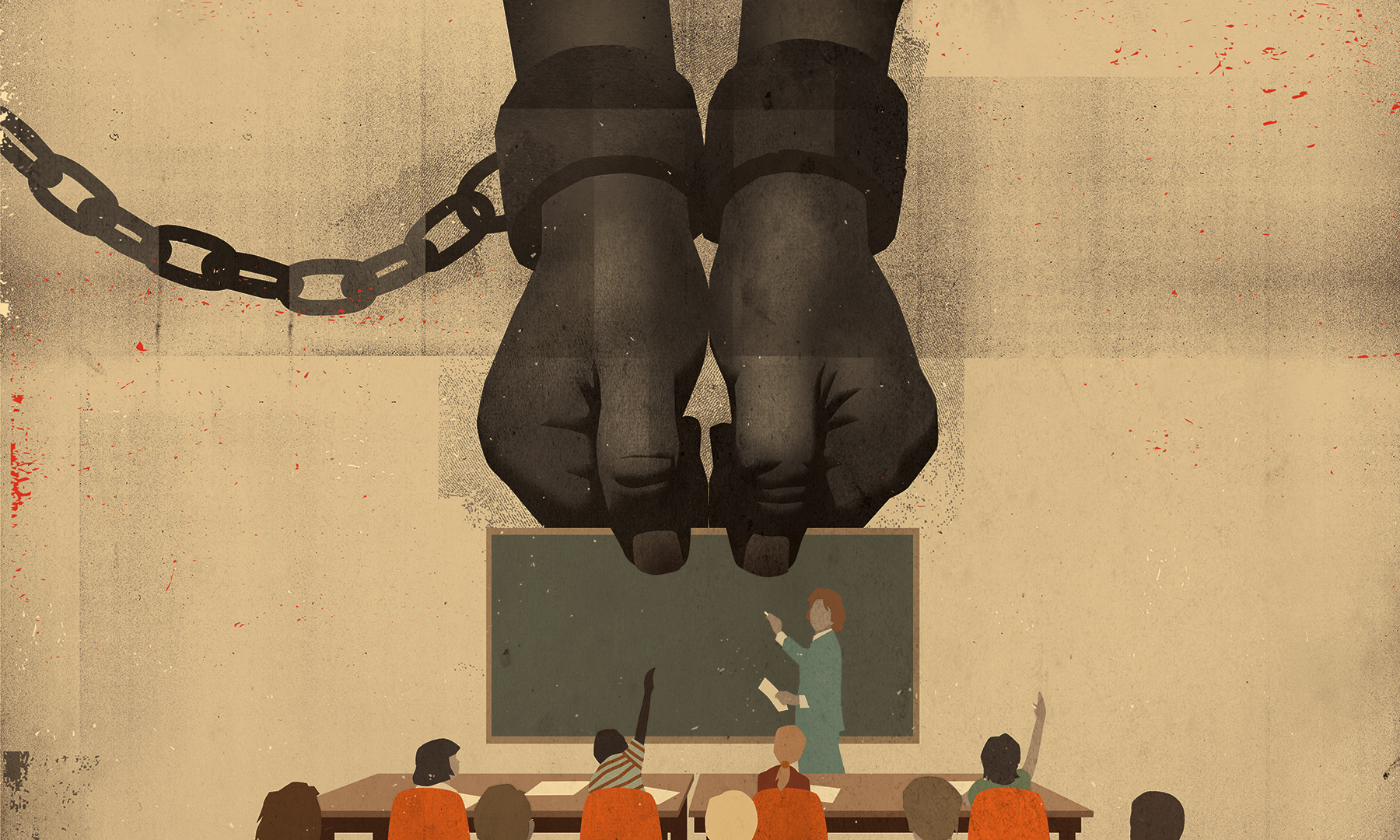 Teaching Hard History, TT58, Magazine, Illustration, Sam Ward, Cuffs, Chains, Students, Teacher, Slavery