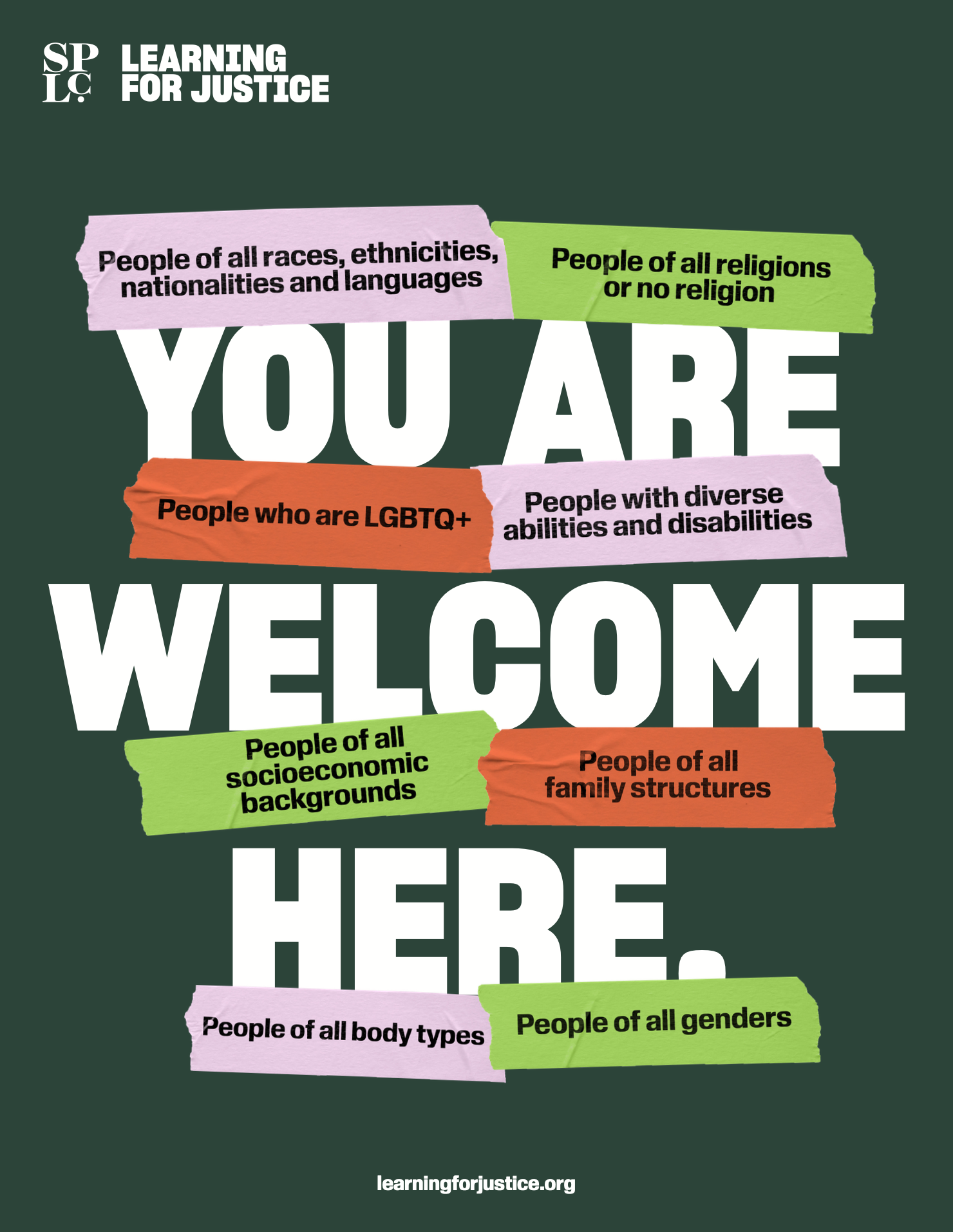 Poster with the words "You Are Welcome Here." displayed.