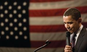 Barack Obama with US flag in the background