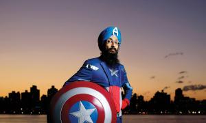 Cartoonist Vishavjit Singh in a Captain America costume