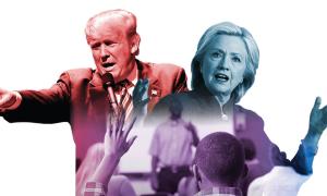Donald Trump Hillary Clinton 2016 Election Polarized Classroom Illustration