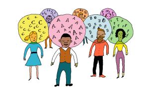 group with bubbles around heads
