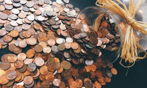 Spilled jar of pennies