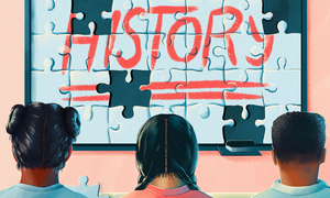 Illustration of the word "history" written on top of puzzle pieces.