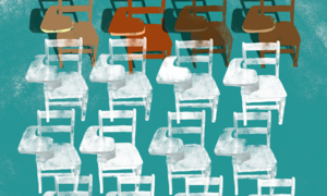 Illustration of different color desk chairs.