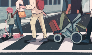 Illustration of people crossing the road.