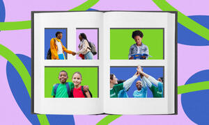 Image of a book with pages and photos of children and youth.