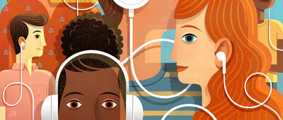 People with headphones on illustration by Jon Reinfurt.