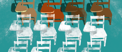 Illustration of different color desk chairs.