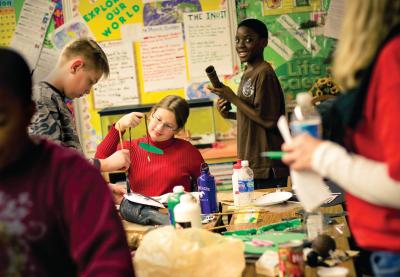 Children work on an art project