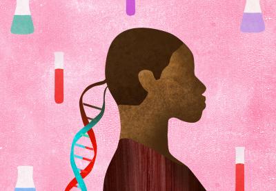 Teaching Tolerance illustration of female with dna structure ponytail