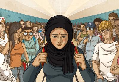 Illustration of Extreme Prejudice Muslim student faces stares and bullying