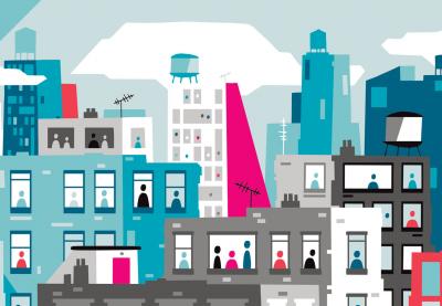 Illustration of a colorful city skyline