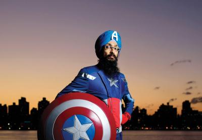 Cartoonist Vishavjit Singh in a Captain America costume