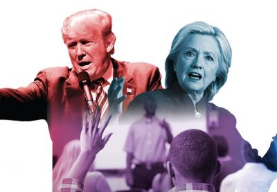 Donald Trump Hillary Clinton 2016 Election Polarized Classroom Illustration