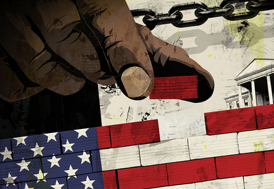 hand in chains building the American flag