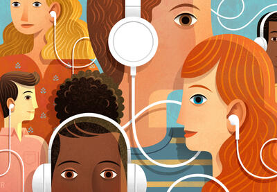 People with headphones on illustration by Jon Reinfurt.