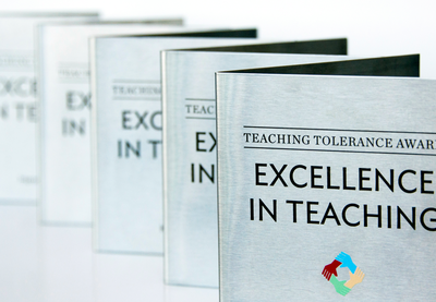 A photo shows awards given for the Teaching Tolerance Award for Excellence in Teaching.