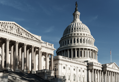 Angled view of the United States capitol building.