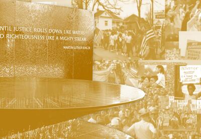 Photo collage featuring the Civil Rights Memorial Center fountain.