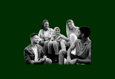 Image of a diverse group of teens relaxing and talking together