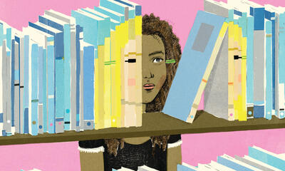 Teaching Tolerance illustration of young female not seeing characters in the books representing people of color