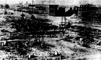 Photograph of the aftermath of the Tulsa Massacre.
