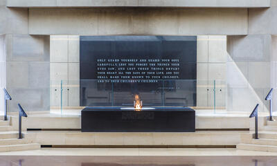 A photo of the eternal flame in the Hall of Remembrance at the Holocaust Memorial