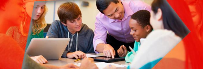 Teacher instructing students