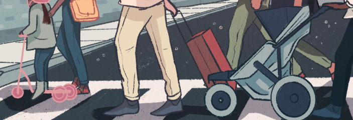 Illustration of people crossing the road.
