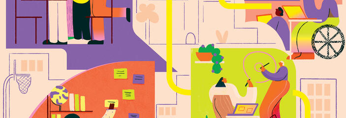 Illustration of various people working together.