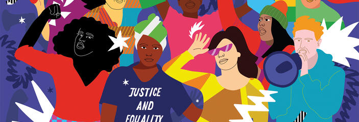 Illustration of a group of diverse individuals protesting for justice
