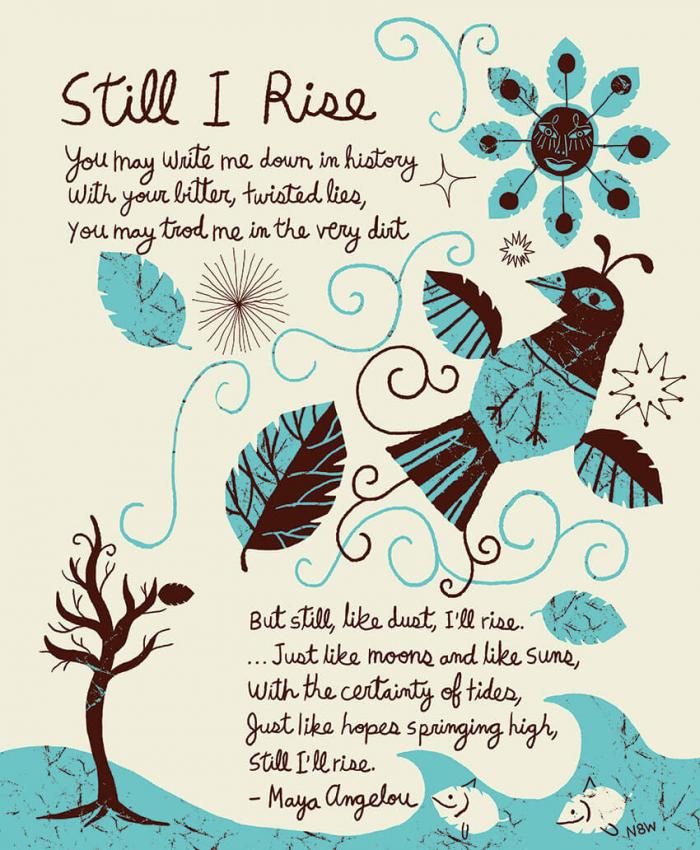 An illustration that depicts Maya Angelou's poem "Still l Rise."