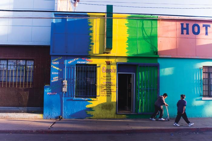 A city street along the Mexico side of the border