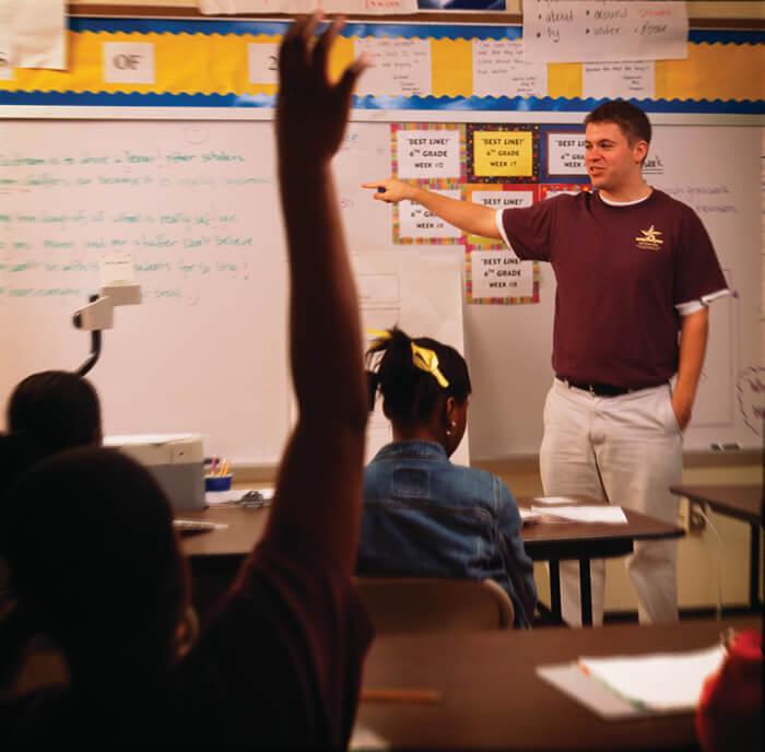 Kyle Shaffer in class with students