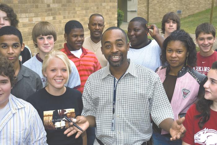 Civiv teacher Keith Richardson, center, and his 9th graders, all of whom participated in the Little Rock Memory Project.