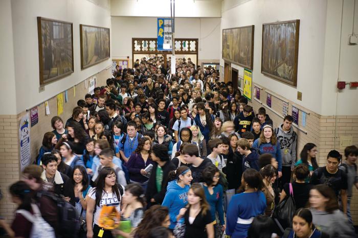 Crowded school halls
