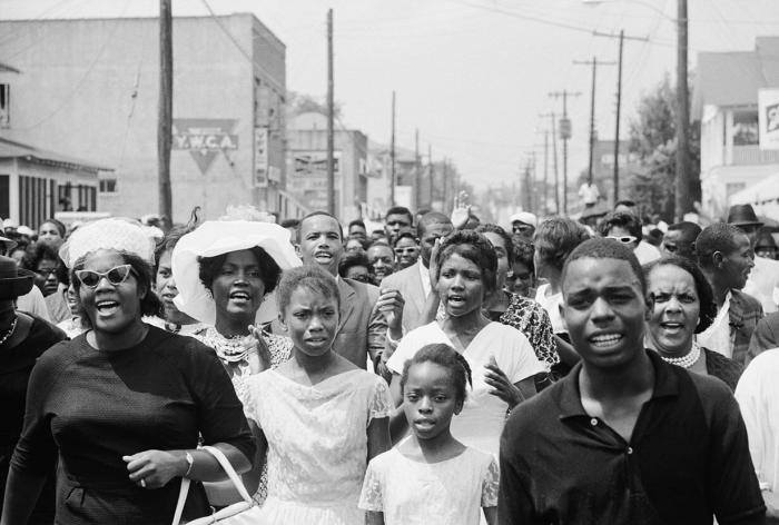 Marchers sing