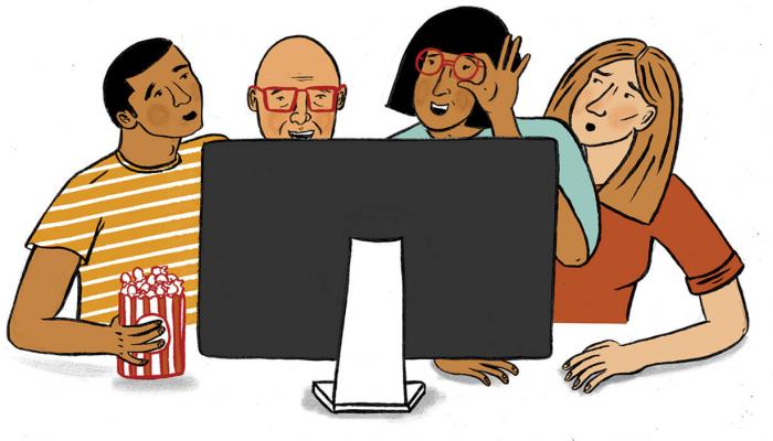 PD Cafe Illustration of people looking at a computer screen