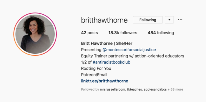Instagram profile of Britt Hawthorne.