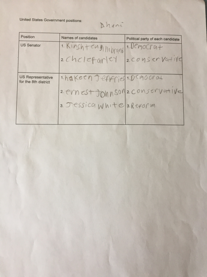 A filled-out worksheet describing a United States Government position.