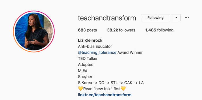 Instagram profile of Liz Kleinrock.