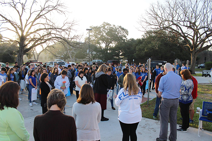 Students and teachers of St. Joseph High School gathered together.