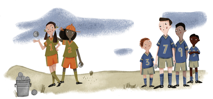 Illustration of kids in sports uniforms.