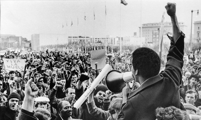 Black and white photograph of protesters from 1968.