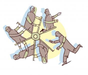 Teaching Tolerance illustration with of mans running in a vicious circle