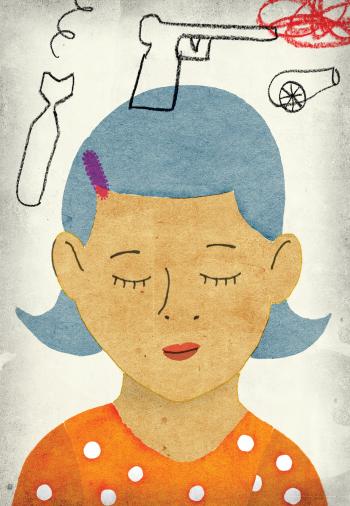 classroom activities simulation Teaching Tolerance illustration of a girl with eyes close thinking about bombs, guns and cannons