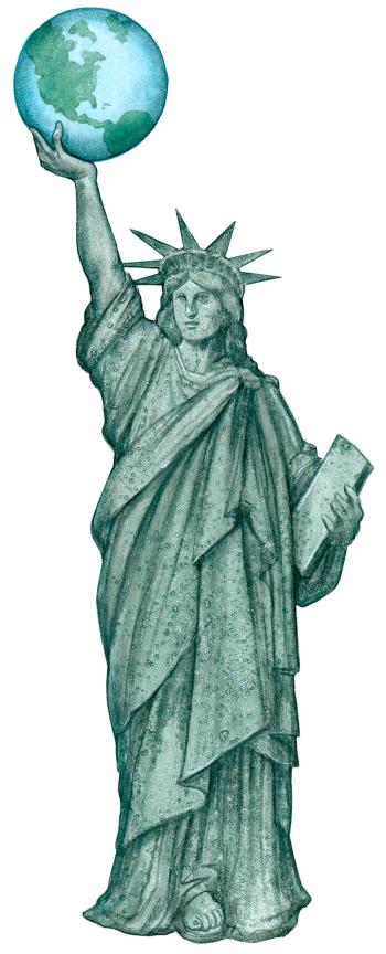 Illustration of Lady Liberty holding a globe